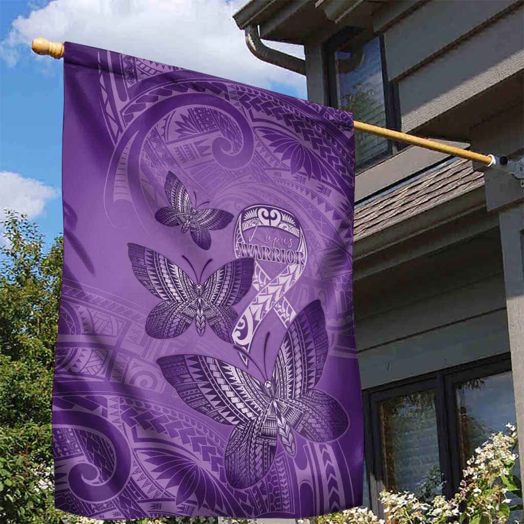 Polynesia Lupus Awareness Month Garden Flag Warrior Purple Ribbon Polynesian Butterflies