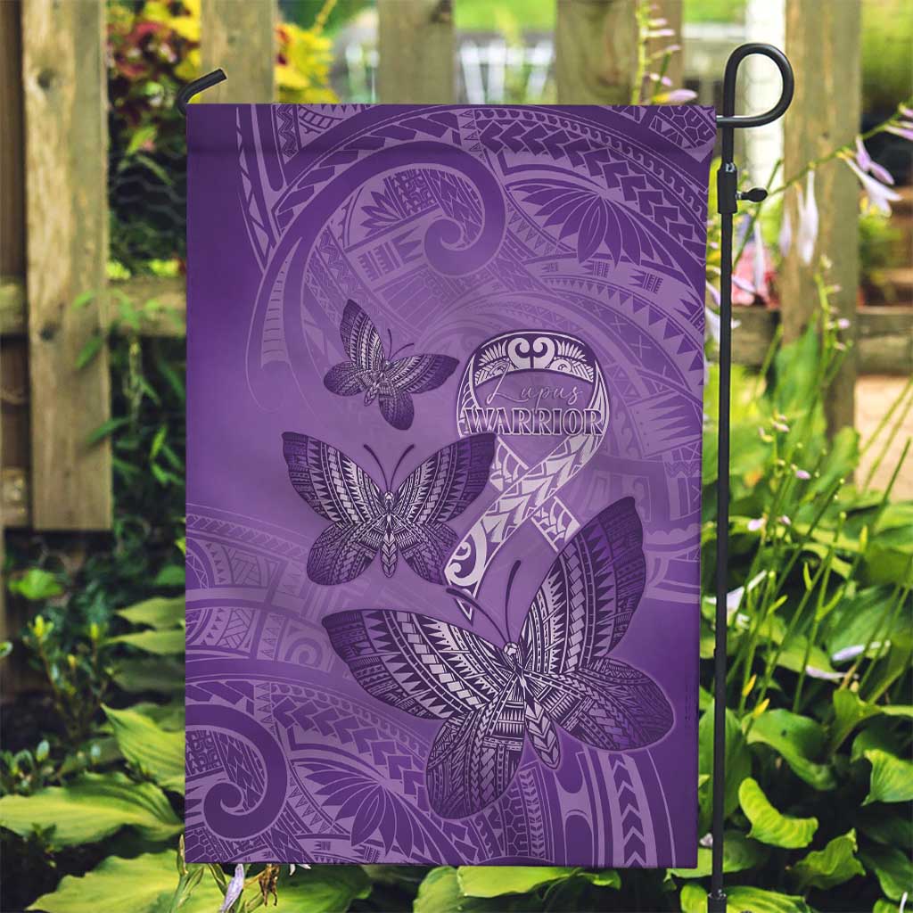Polynesia Lupus Awareness Month Garden Flag Warrior Purple Ribbon Polynesian Butterflies