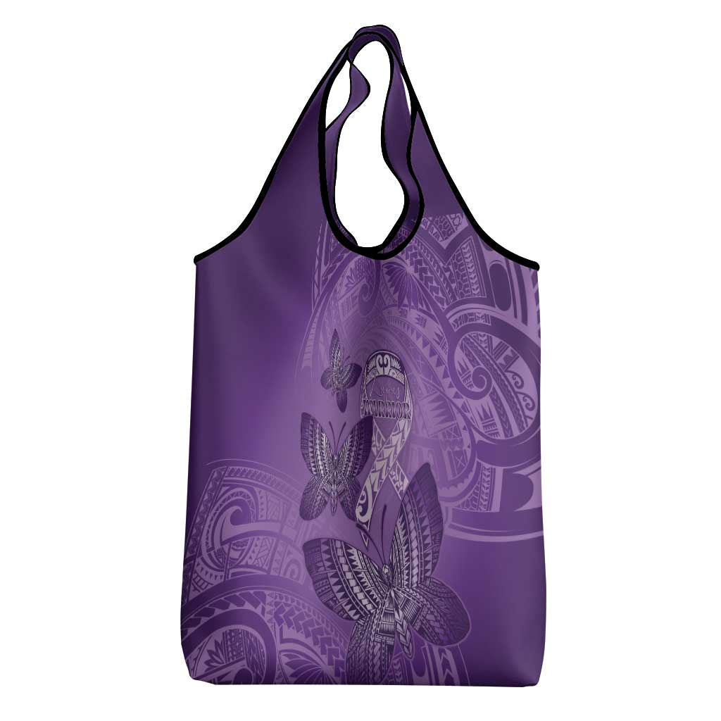 Polynesia Lupus Awareness Month Grocery Bag Warrior Purple Ribbon Polynesian Butterflies LT14 - Polynesian Pride