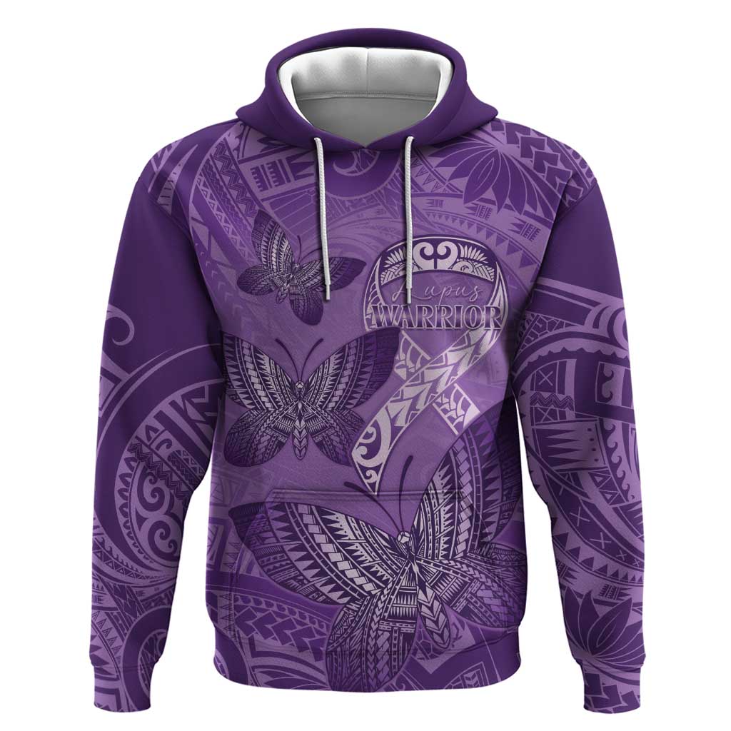 Personalised Polynesia Lupus Awareness Month Hoodie Warrior Purple Ribbon Polynesian Butterflies LT14 Pullover Hoodie Purple - Polynesian Pride