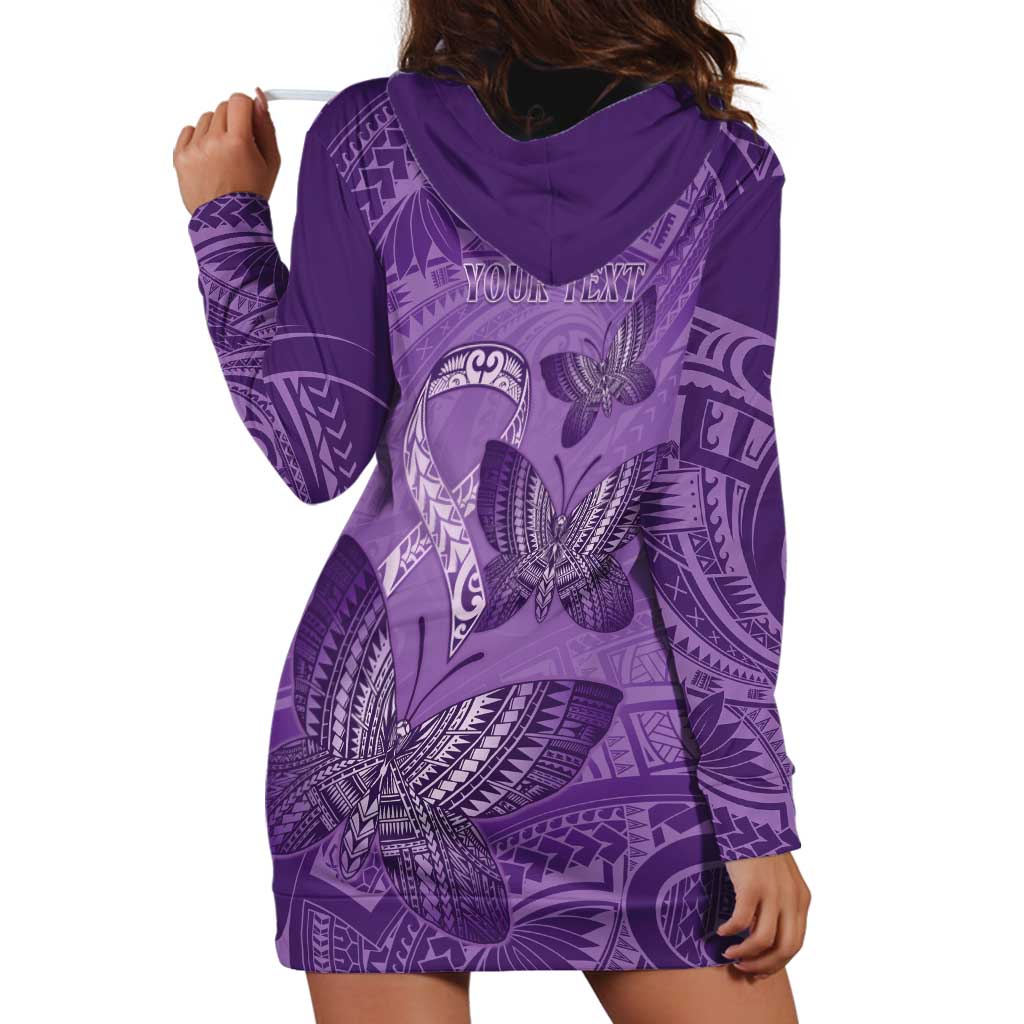 Personalised Polynesia Lupus Awareness Month Hoodie Dress Warrior Purple Ribbon Polynesian Butterflies LT14 - Polynesian Pride