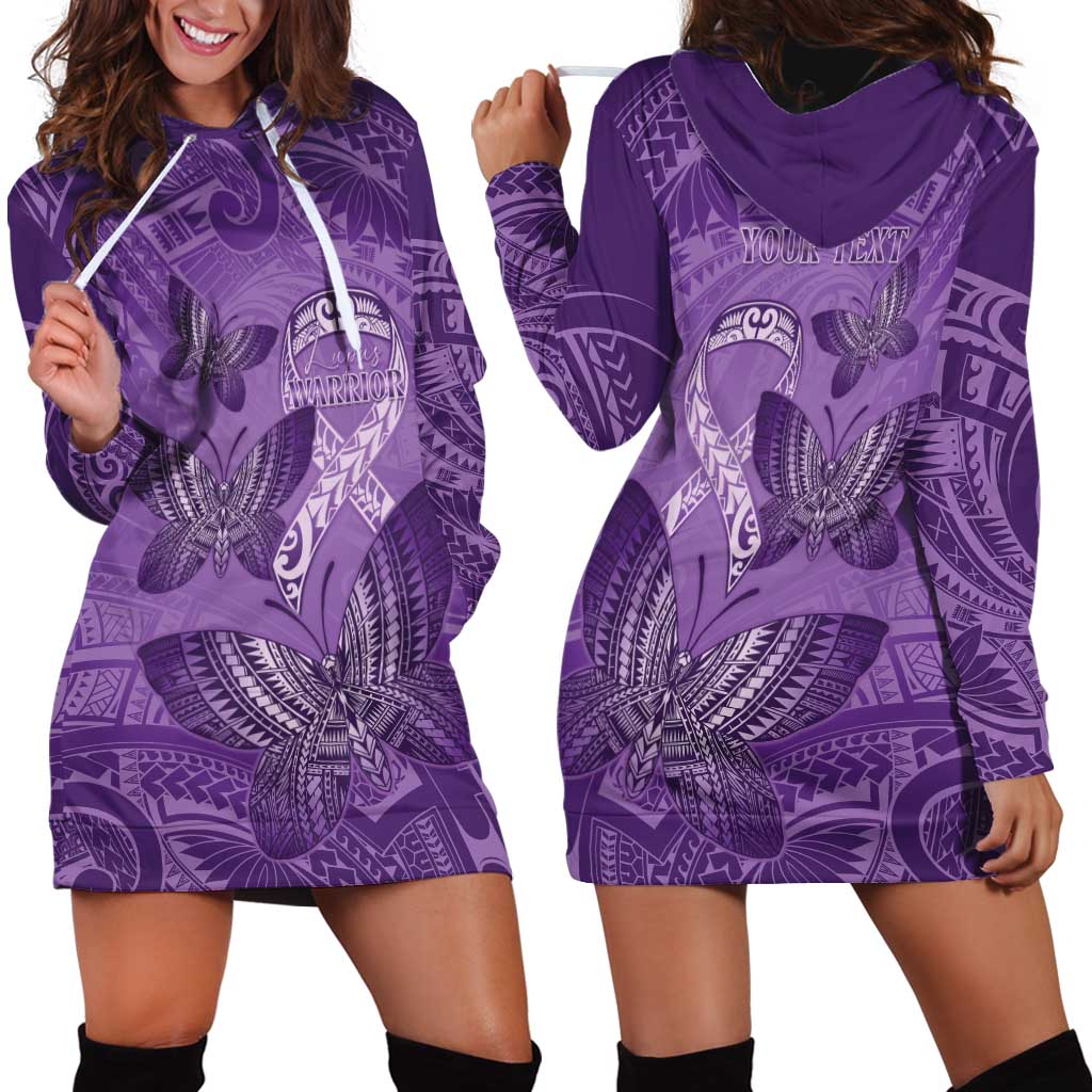 Personalised Polynesia Lupus Awareness Month Hoodie Dress Warrior Purple Ribbon Polynesian Butterflies LT14 - Polynesian Pride