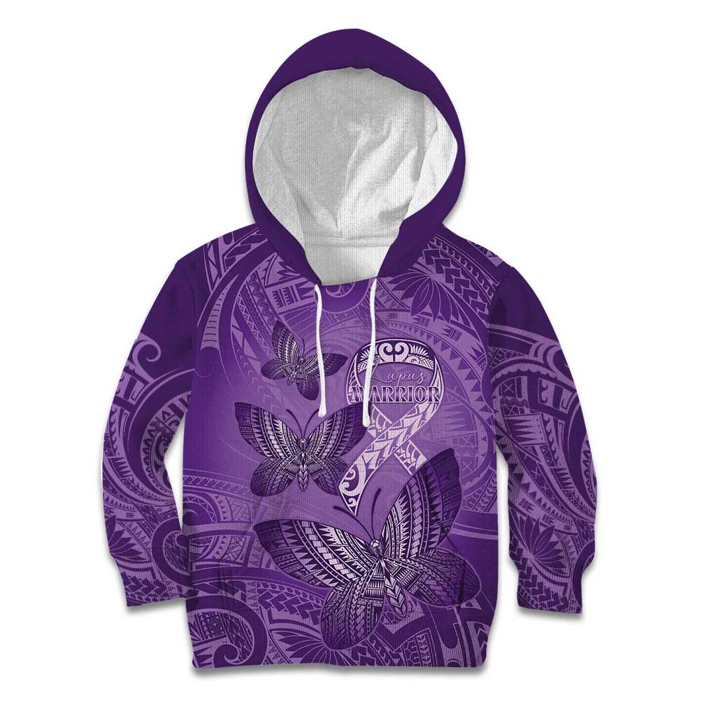 Personalised Polynesia Lupus Awareness Month Kid Hoodie Warrior Purple Ribbon Polynesian Butterflies LT14 Hoodie Purple - Polynesian Pride