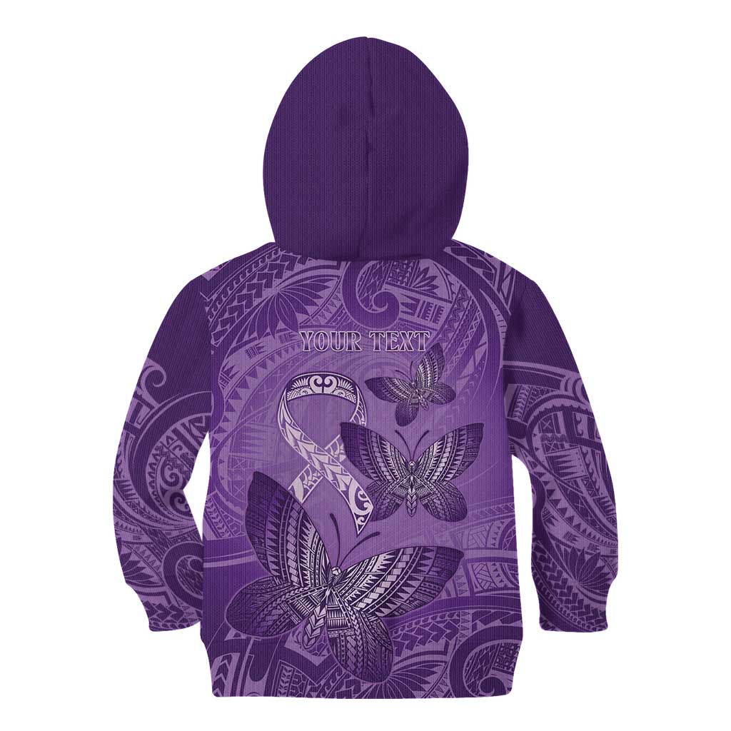 Personalised Polynesia Lupus Awareness Month Kid Hoodie Warrior Purple Ribbon Polynesian Butterflies LT14 - Polynesian Pride