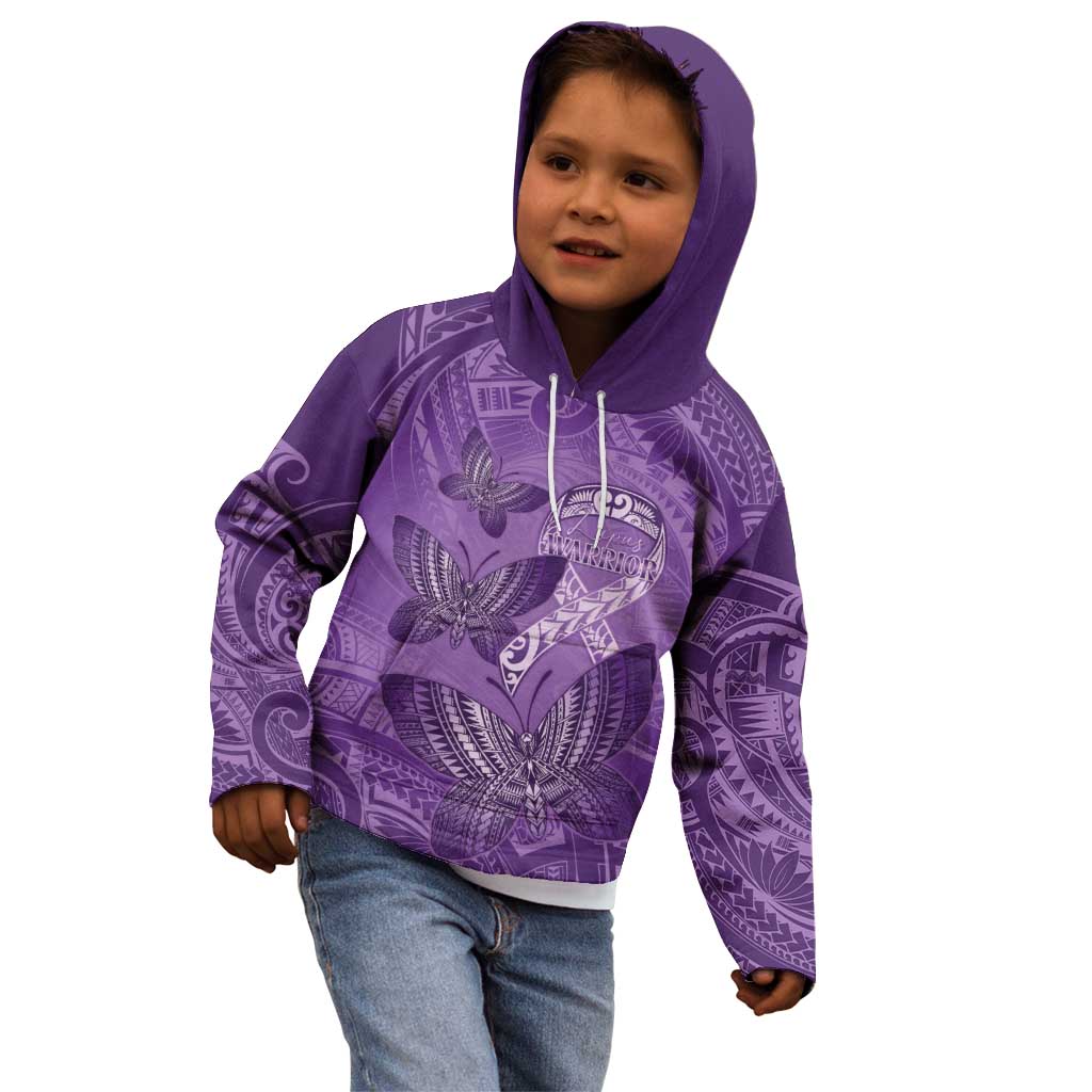 Personalised Polynesia Lupus Awareness Month Kid Hoodie Warrior Purple Ribbon Polynesian Butterflies LT14 - Polynesian Pride