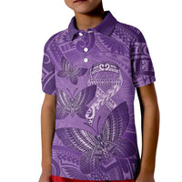 Personalised Polynesia Lupus Awareness Month Kid Polo Shirt Warrior Purple Ribbon Polynesian Butterflies LT14 Kid Purple - Polynesian Pride