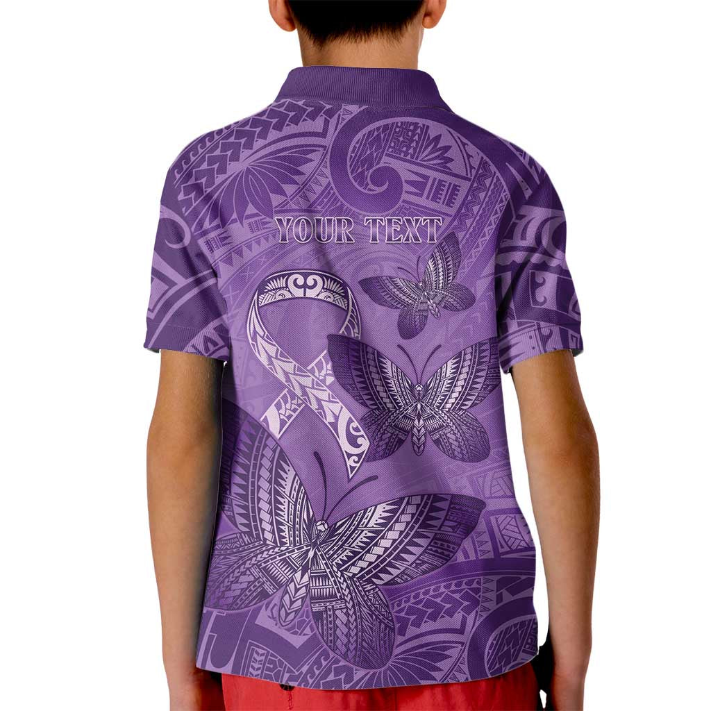 Personalised Polynesia Lupus Awareness Month Kid Polo Shirt Warrior Purple Ribbon Polynesian Butterflies LT14 - Polynesian Pride