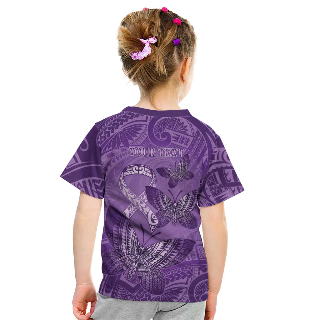 Personalised Polynesia Lupus Awareness Month Kid T Shirt Warrior Purple Ribbon Polynesian Butterflies LT14 - Polynesian Pride