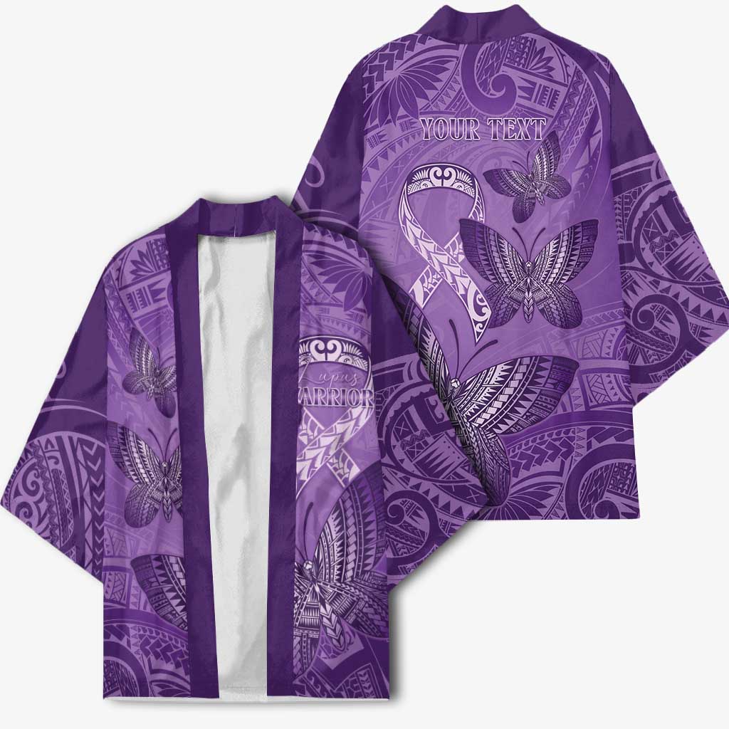 Personalised Polynesia Lupus Awareness Month Kimono Warrior Purple Ribbon Polynesian Butterflies LT14 - Polynesian Pride
