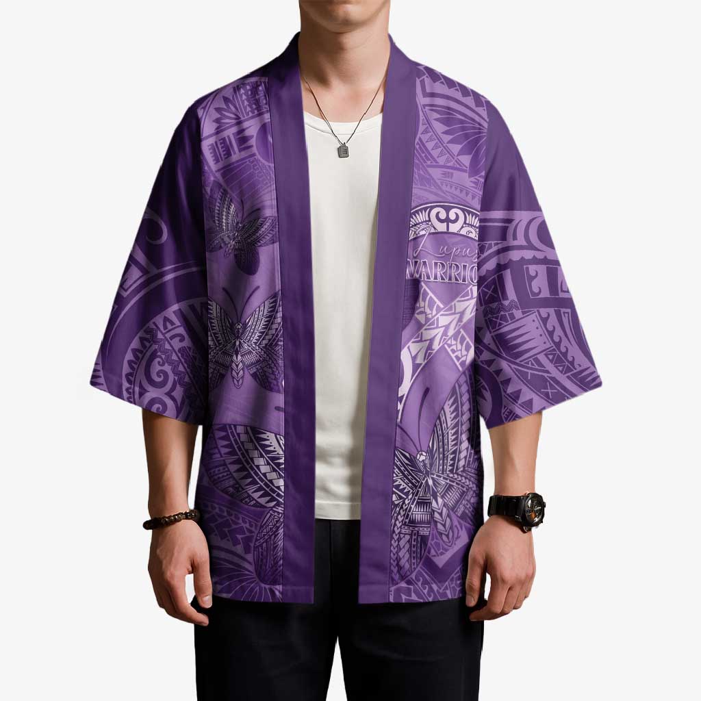 Personalised Polynesia Lupus Awareness Month Kimono Warrior Purple Ribbon Polynesian Butterflies LT14 - Polynesian Pride