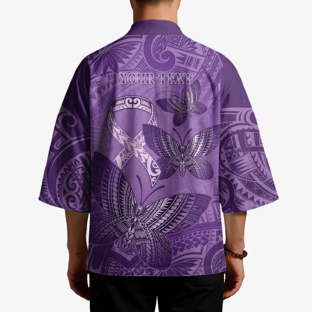 Personalised Polynesia Lupus Awareness Month Kimono Warrior Purple Ribbon Polynesian Butterflies LT14 - Polynesian Pride