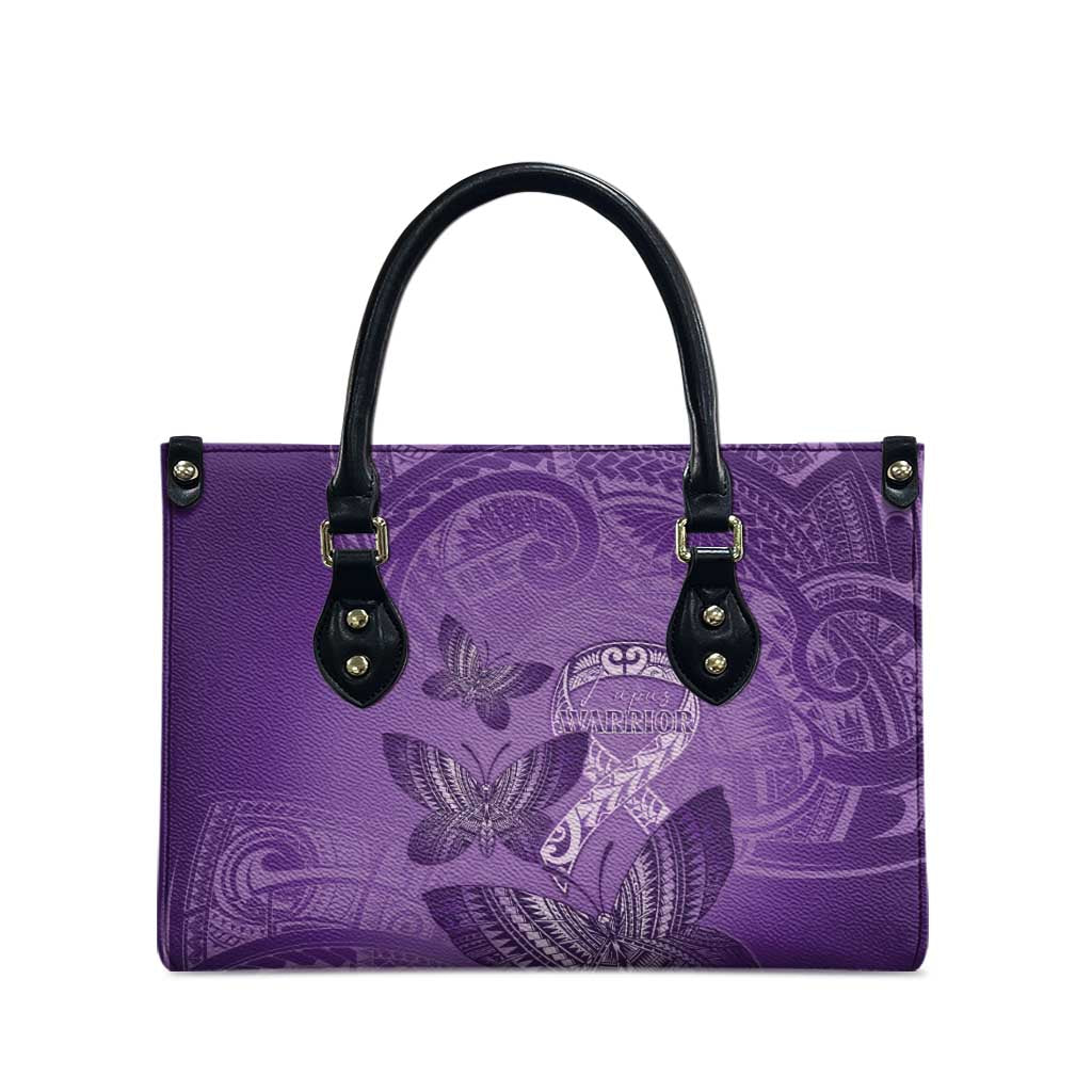 Polynesia Lupus Awareness Month Leather Bag Warrior Purple Ribbon Polynesian Butterflies LT14 - Polynesian Pride