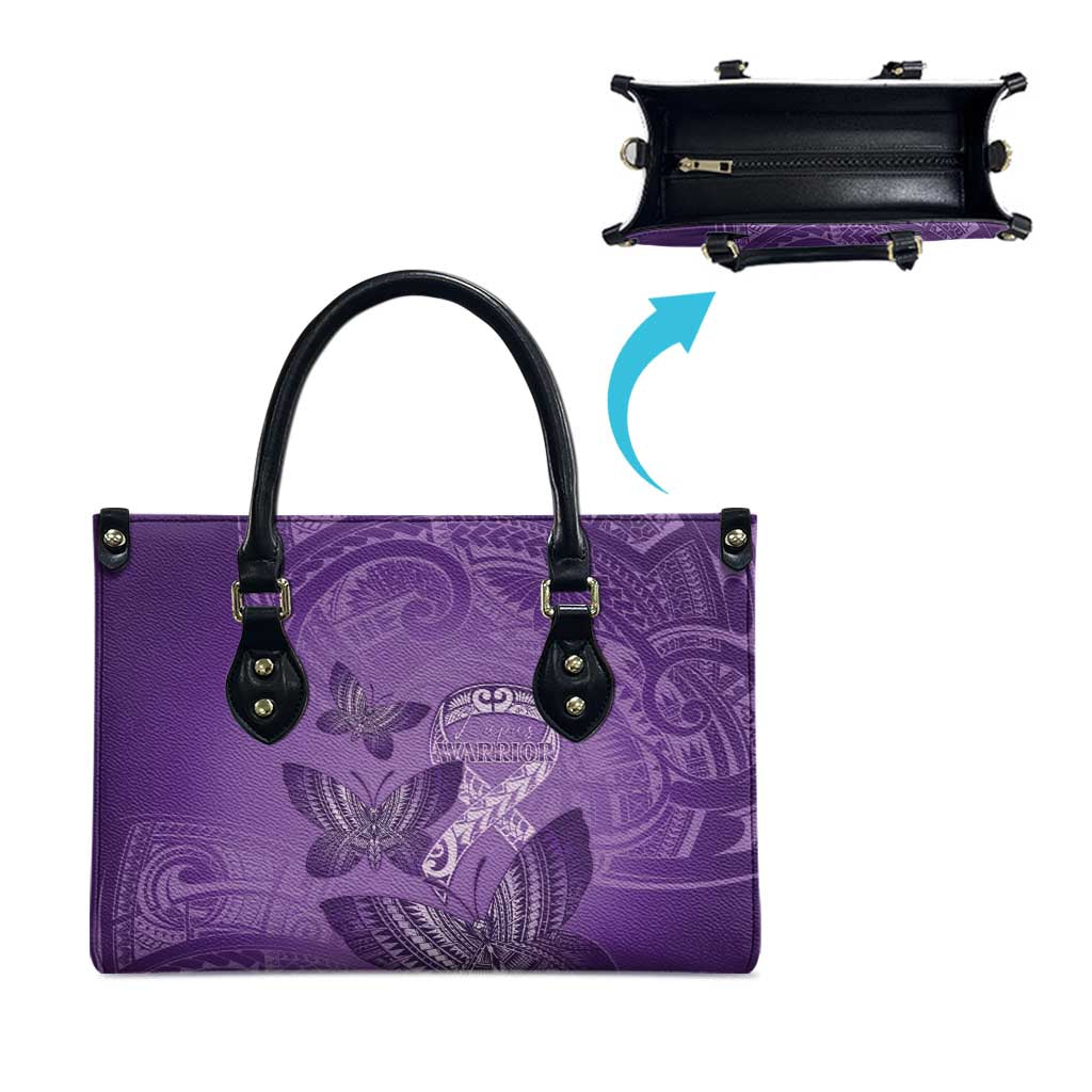 Polynesia Lupus Awareness Month Leather Bag Warrior Purple Ribbon Polynesian Butterflies LT14 - Polynesian Pride
