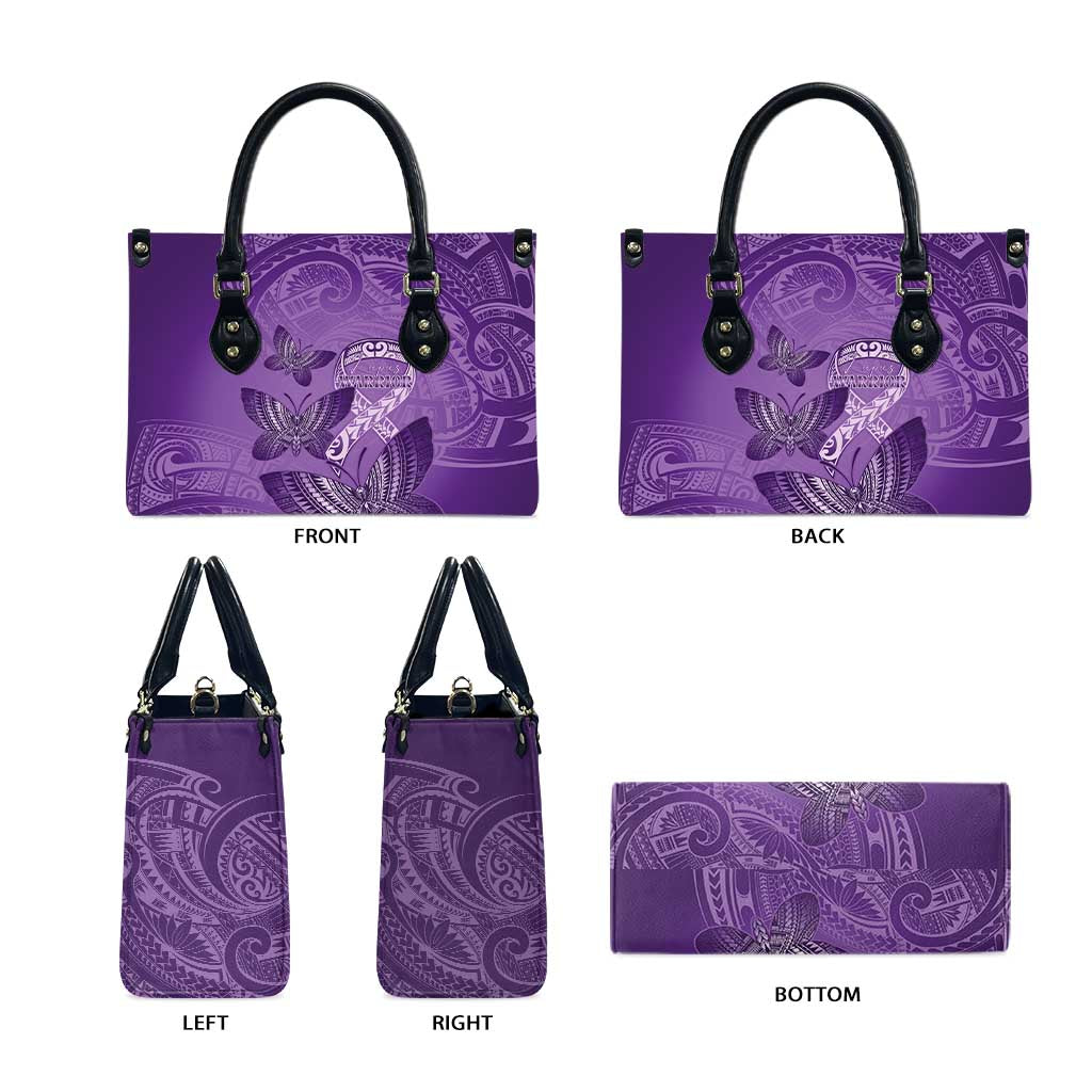 Polynesia Lupus Awareness Month Leather Bag Warrior Purple Ribbon Polynesian Butterflies LT14 - Polynesian Pride
