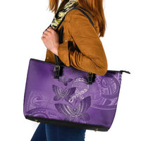 Polynesia Lupus Awareness Month Leather Tote Bag Warrior Purple Ribbon Polynesian Butterflies LT14 Purple - Polynesian Pride