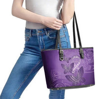 Polynesia Lupus Awareness Month Leather Tote Bag Warrior Purple Ribbon Polynesian Butterflies LT14 - Polynesian Pride