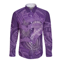 Personalised Polynesia Lupus Awareness Month Long Sleeve Button Shirt Warrior Purple Ribbon Polynesian Butterflies LT14 Unisex Purple - Polynesian Pride