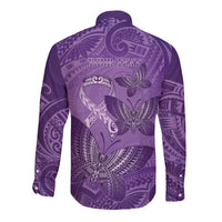 Personalised Polynesia Lupus Awareness Month Long Sleeve Button Shirt Warrior Purple Ribbon Polynesian Butterflies LT14 - Polynesian Pride