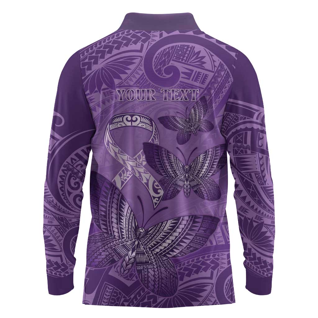 Personalised Polynesia Lupus Awareness Month Long Sleeve Polo Shirt Warrior Purple Ribbon Polynesian Butterflies LT14 - Polynesian Pride