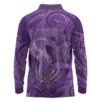 Personalised Polynesia Lupus Awareness Month Long Sleeve Polo Shirt Warrior Purple Ribbon Polynesian Butterflies LT14 - Polynesian Pride
