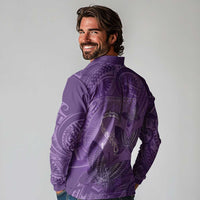 Personalised Polynesia Lupus Awareness Month Long Sleeve Polo Shirt Warrior Purple Ribbon Polynesian Butterflies LT14 - Polynesian Pride