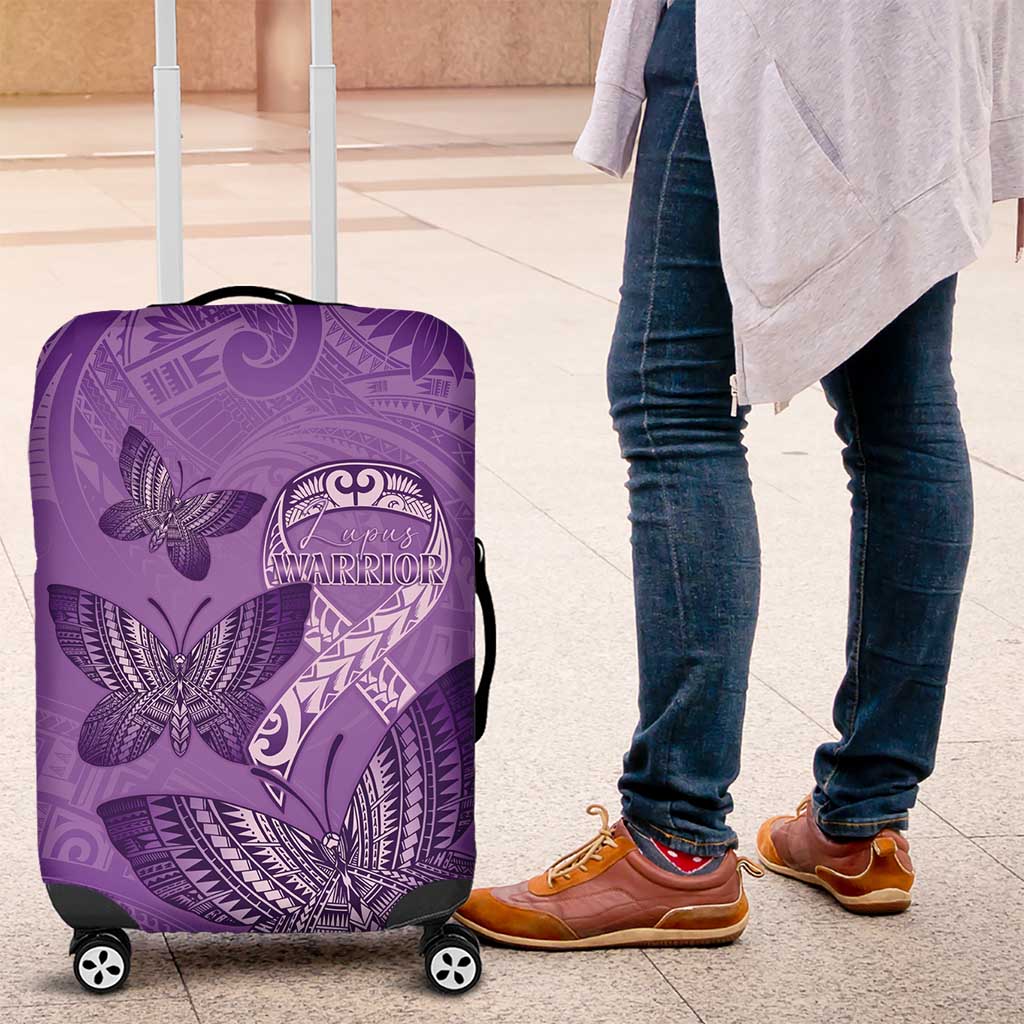 Polynesia Lupus Awareness Month Luggage Cover Warrior Purple Ribbon Polynesian Butterflies