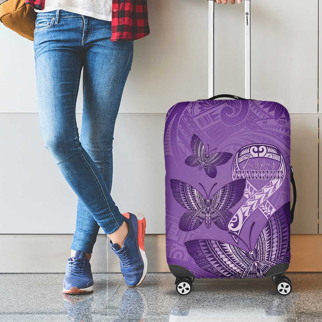 Polynesia Lupus Awareness Month Luggage Cover Warrior Purple Ribbon Polynesian Butterflies