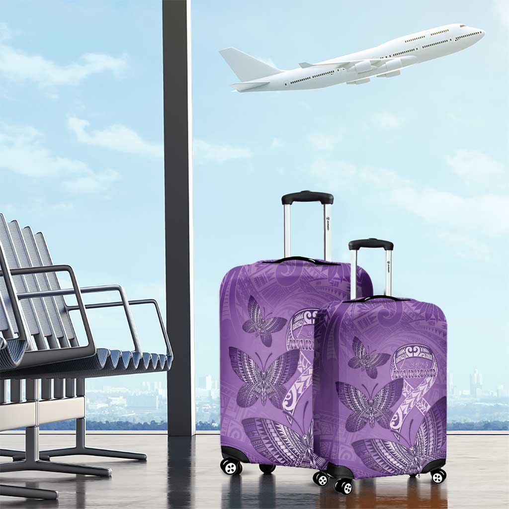 Polynesia Lupus Awareness Month Luggage Cover Warrior Purple Ribbon Polynesian Butterflies
