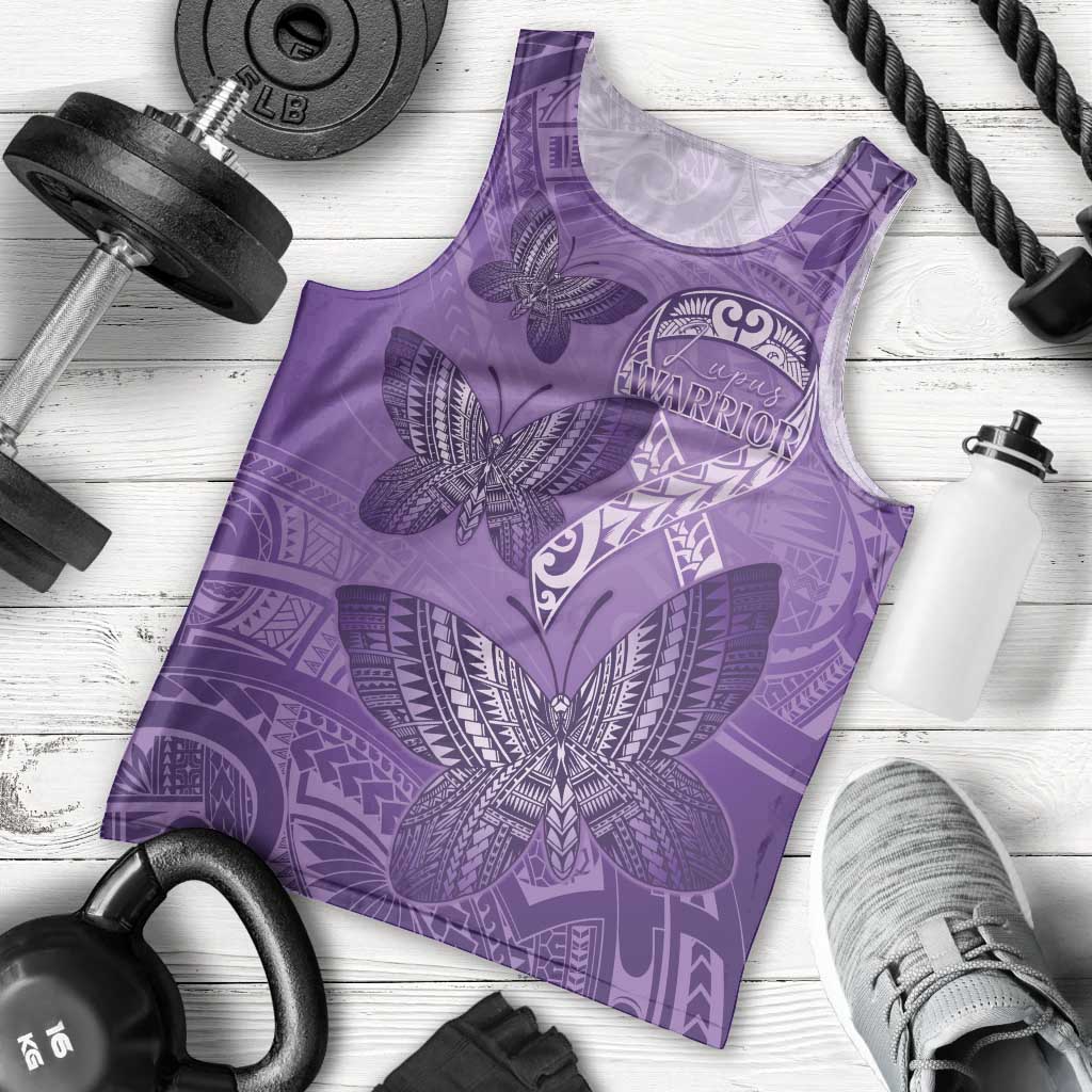 Personalised Polynesia Lupus Awareness Month Men Tank Top Warrior Purple Ribbon Polynesian Butterflies LT14 - Polynesian Pride