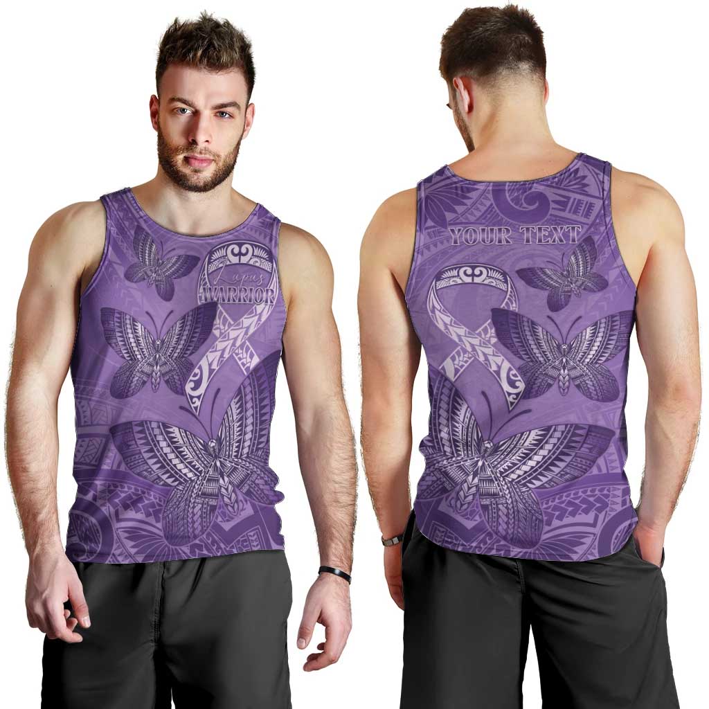 Personalised Polynesia Lupus Awareness Month Men Tank Top Warrior Purple Ribbon Polynesian Butterflies LT14 - Polynesian Pride