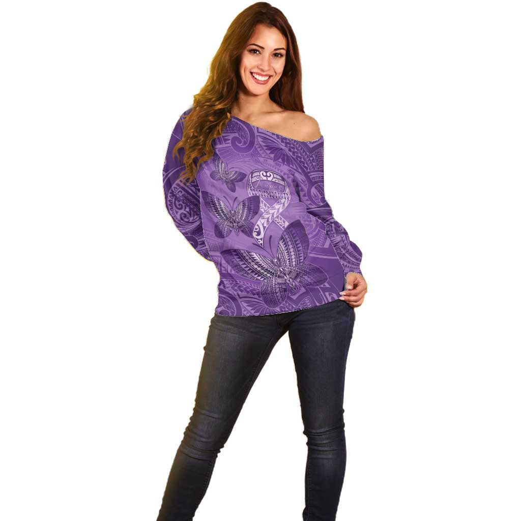 Personalised Polynesia Lupus Awareness Month Off Shoulder Sweater Warrior Purple Ribbon Polynesian Butterflies LT14 - Polynesian Pride