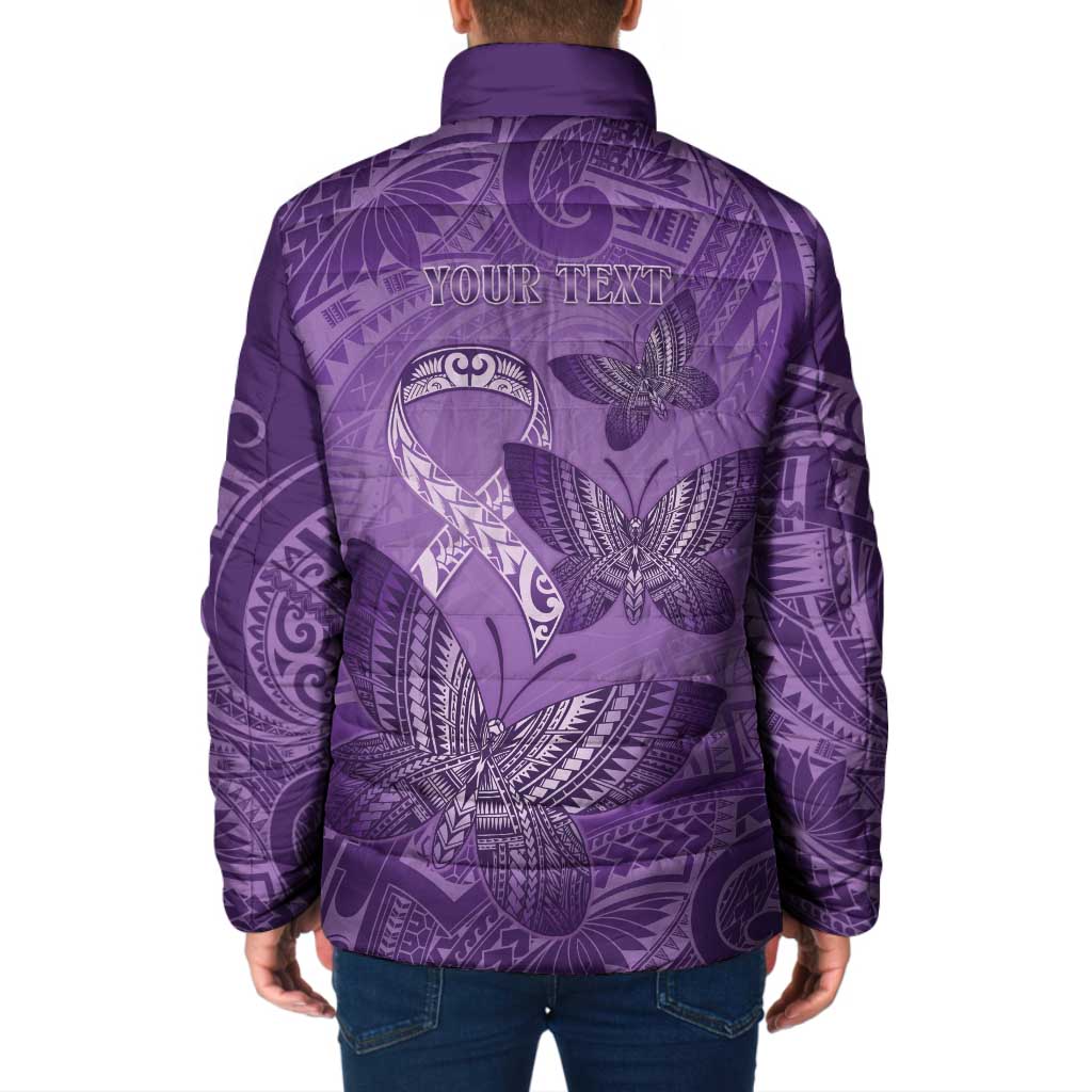 Personalised Polynesia Lupus Awareness Month Padded Jacket Warrior Purple Ribbon Polynesian Butterflies LT14 - Polynesian Pride