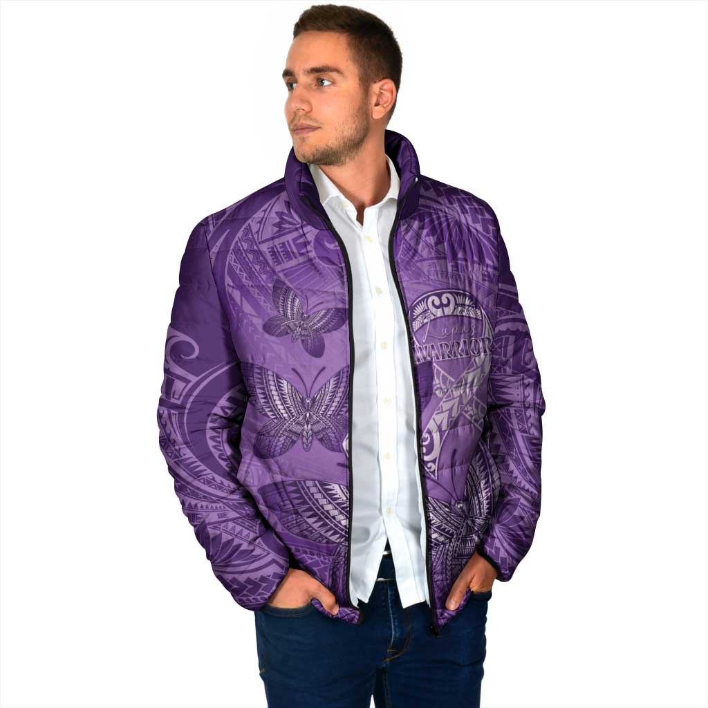 Personalised Polynesia Lupus Awareness Month Padded Jacket Warrior Purple Ribbon Polynesian Butterflies LT14 - Polynesian Pride