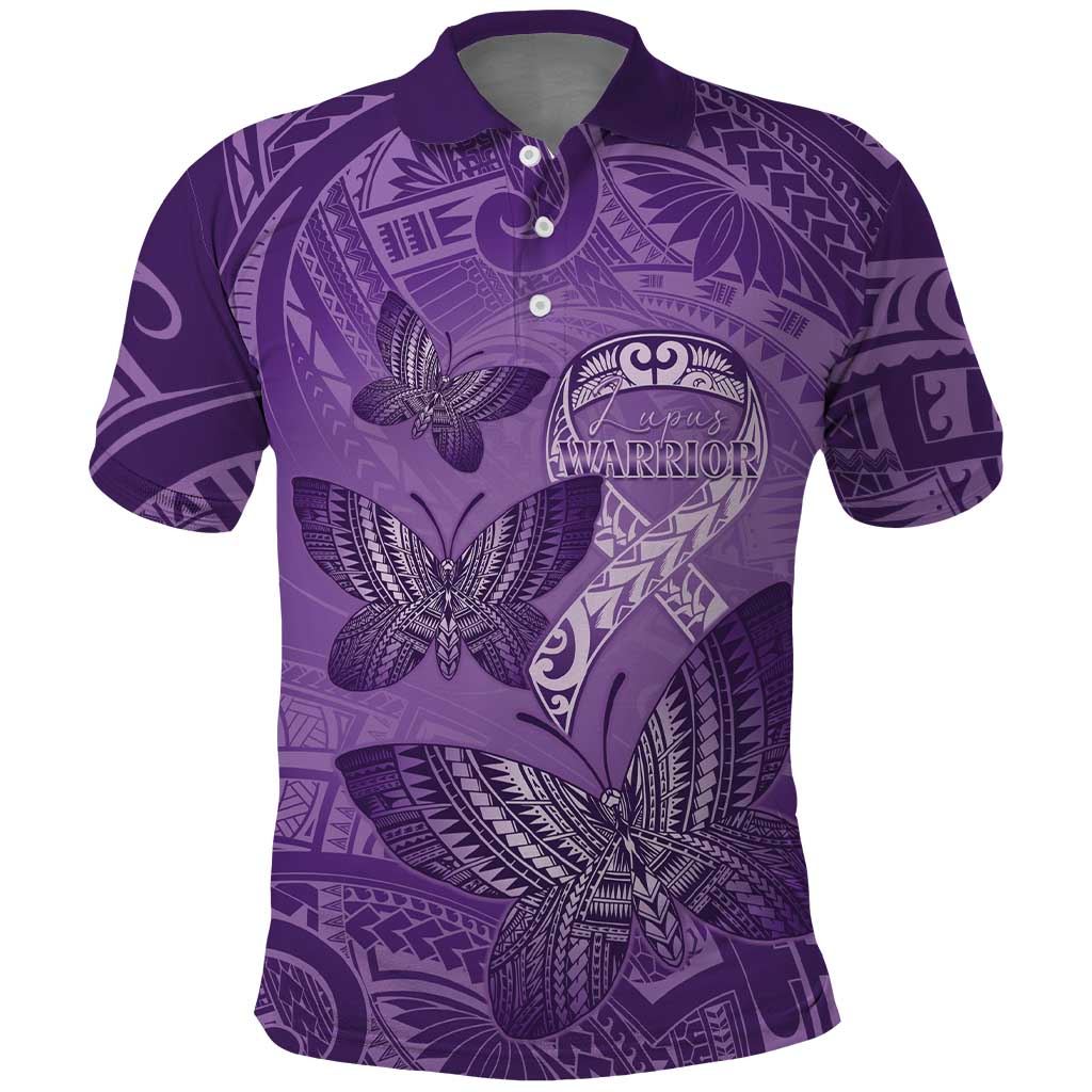 Personalised Polynesia Lupus Awareness Month Polo Shirt Warrior Purple Ribbon Polynesian Butterflies LT14 Purple - Polynesian Pride