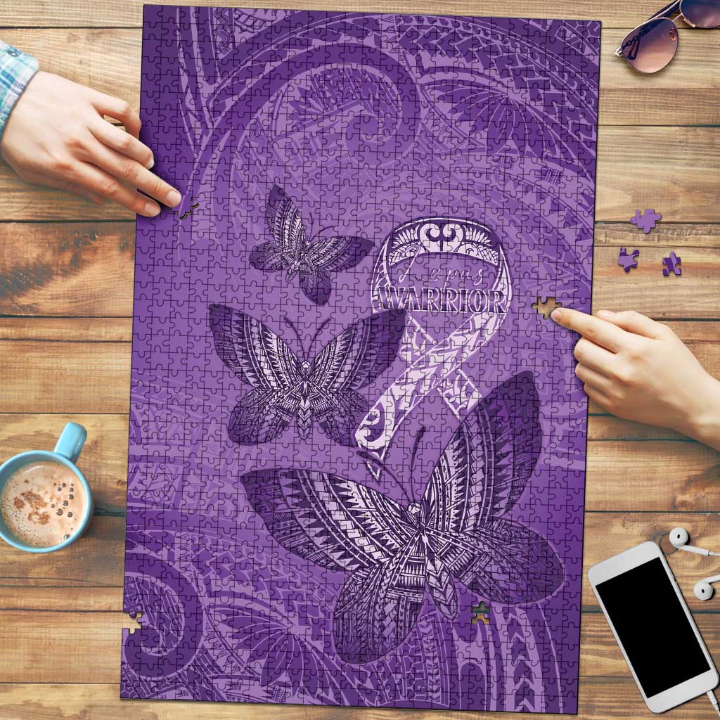 Polynesia Lupus Awareness Month Puzzle Warrior Purple Ribbon Polynesian Butterflies LT14 Purple - Polynesian Pride