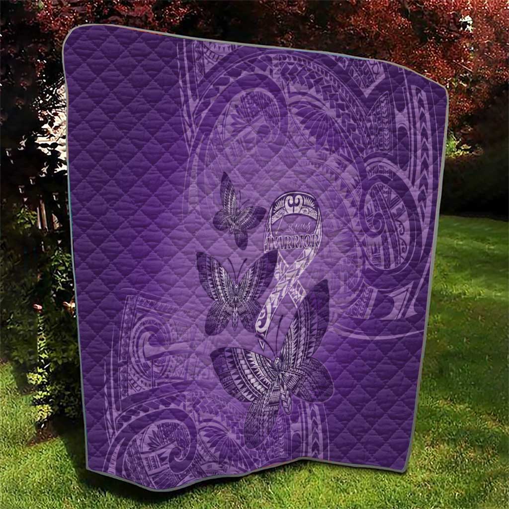 Polynesia Lupus Awareness Month Quilt Warrior Purple Ribbon Polynesian Butterflies LT14 - Polynesian Pride