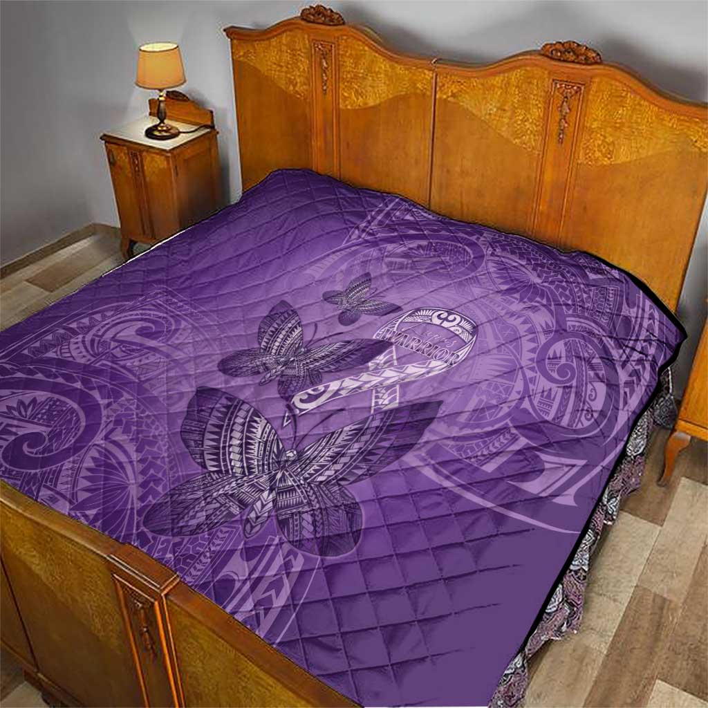 Polynesia Lupus Awareness Month Quilt Warrior Purple Ribbon Polynesian Butterflies LT14 - Polynesian Pride