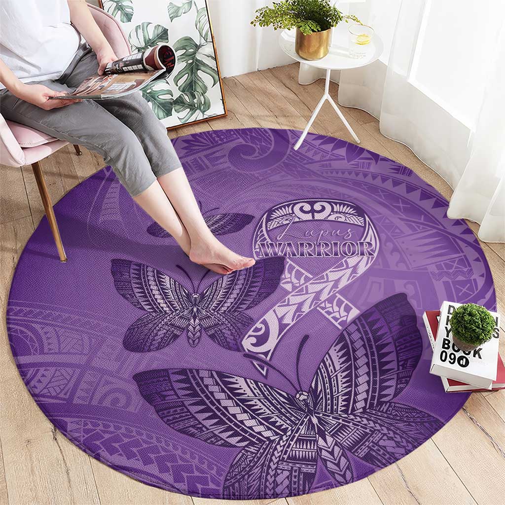 Polynesia Lupus Awareness Month Round Carpet Warrior Purple Ribbon Polynesian Butterflies LT14 - Polynesian Pride