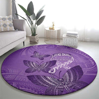 Polynesia Lupus Awareness Month Round Carpet Warrior Purple Ribbon Polynesian Butterflies LT14 - Polynesian Pride