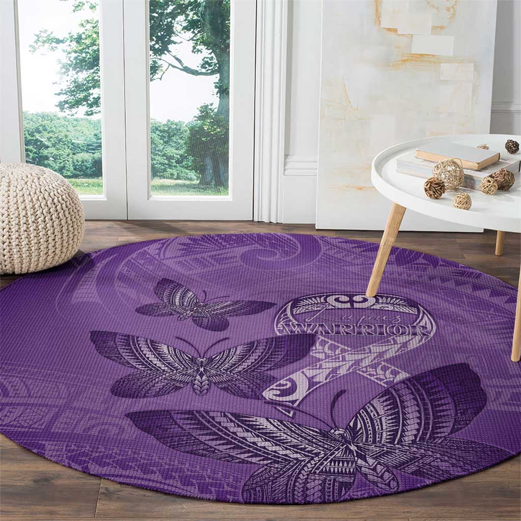 Polynesia Lupus Awareness Month Round Carpet Warrior Purple Ribbon Polynesian Butterflies LT14 - Polynesian Pride