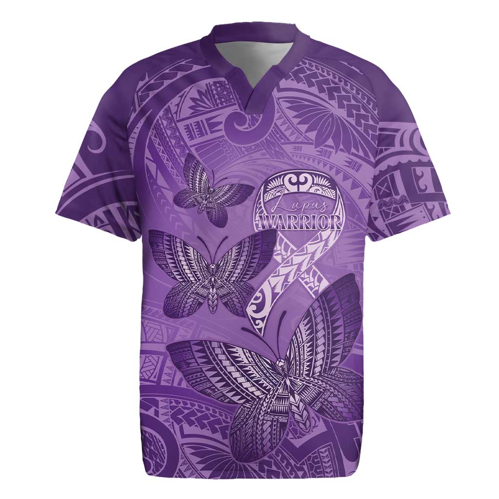 Personalised Polynesia Lupus Awareness Month Rugby Jersey Warrior Purple Ribbon Polynesian Butterflies LT14 Purple - Polynesian Pride