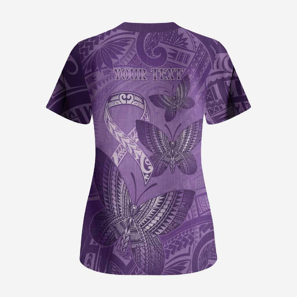 Personalised Polynesia Lupus Awareness Month Scrub Top Warrior Purple Ribbon Polynesian Butterflies LT14 - Polynesian Pride