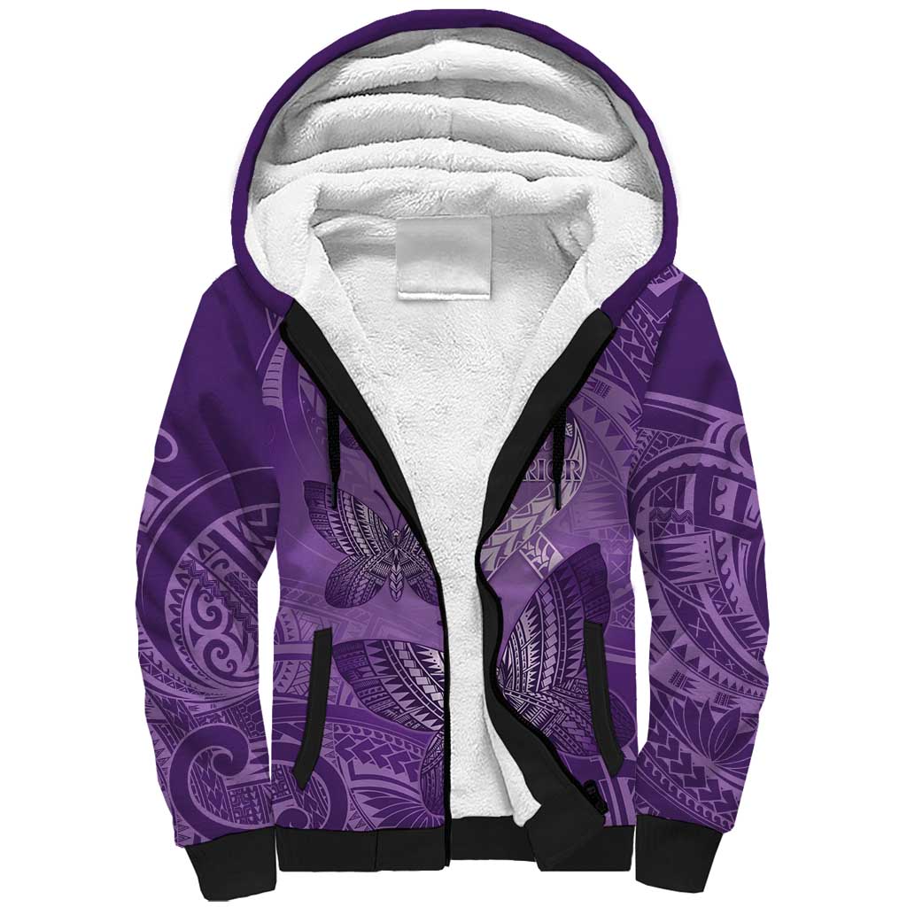 Personalised Polynesia Lupus Awareness Month Sherpa Hoodie Warrior Purple Ribbon Polynesian Butterflies LT14 Unisex Purple - Polynesian Pride