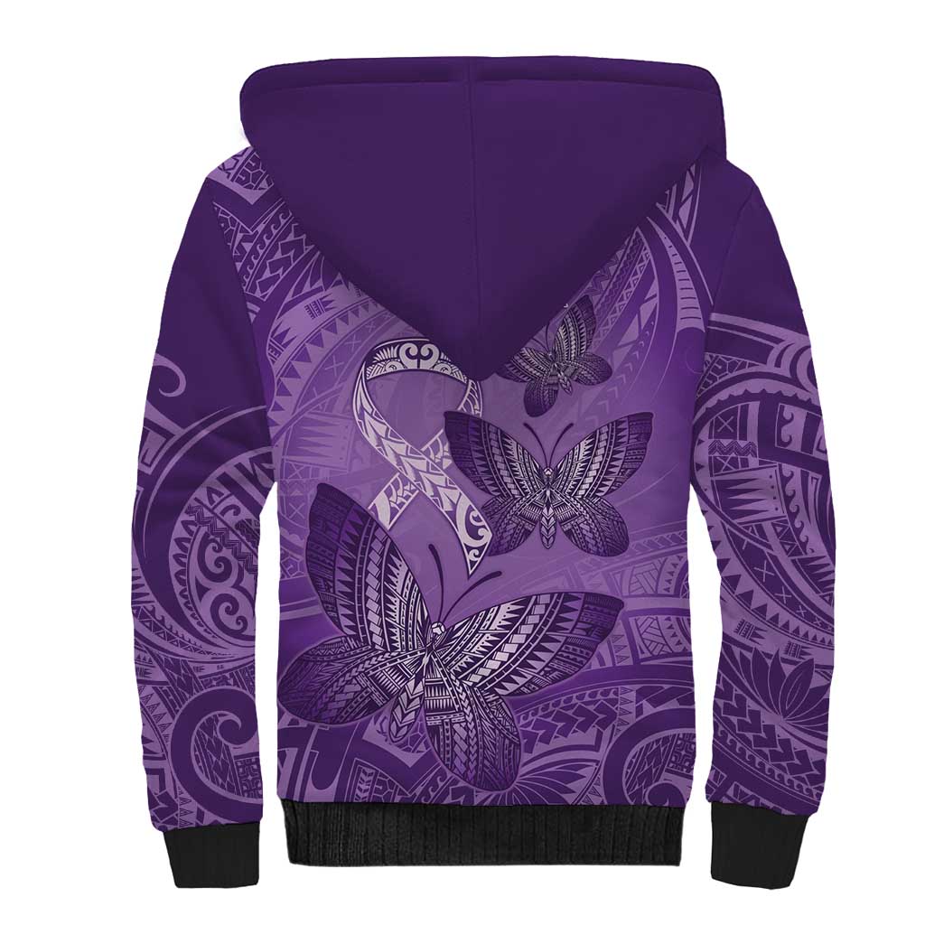 Personalised Polynesia Lupus Awareness Month Sherpa Hoodie Warrior Purple Ribbon Polynesian Butterflies LT14 - Polynesian Pride