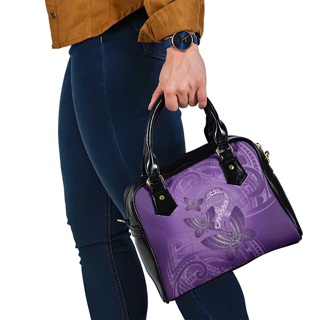 Polynesia Lupus Awareness Month Shoulder Handbag Warrior Purple Ribbon Polynesian Butterflies LT14 - Polynesian Pride