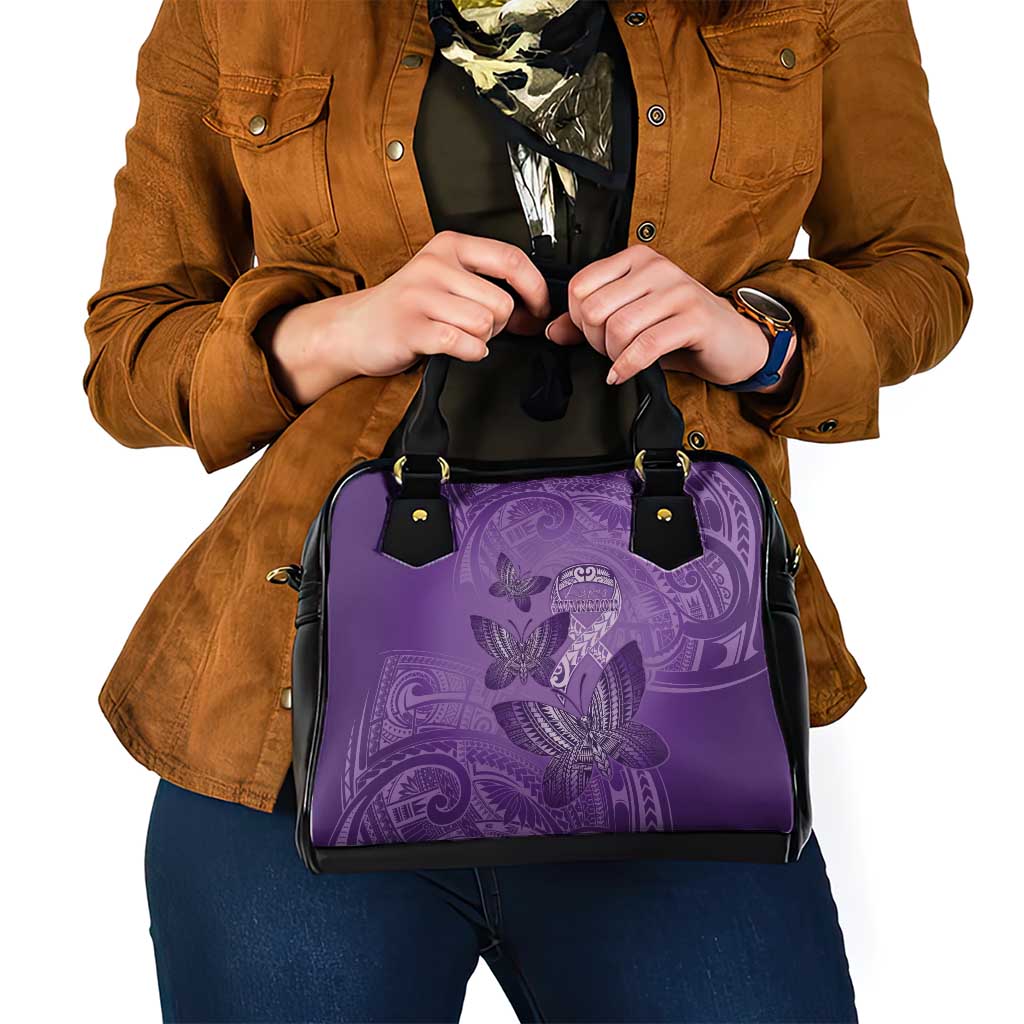 Polynesia Lupus Awareness Month Shoulder Handbag Warrior Purple Ribbon Polynesian Butterflies LT14 - Polynesian Pride