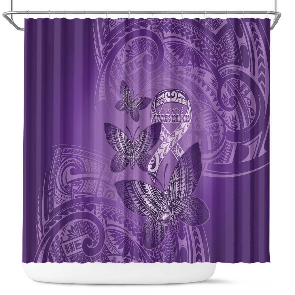 Polynesia Lupus Awareness Month Shower Curtain Warrior Purple Ribbon Polynesian Butterflies LT14 Purple - Polynesian Pride