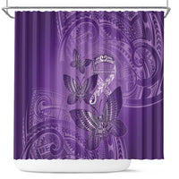 Polynesia Lupus Awareness Month Shower Curtain Warrior Purple Ribbon Polynesian Butterflies LT14 Purple - Polynesian Pride