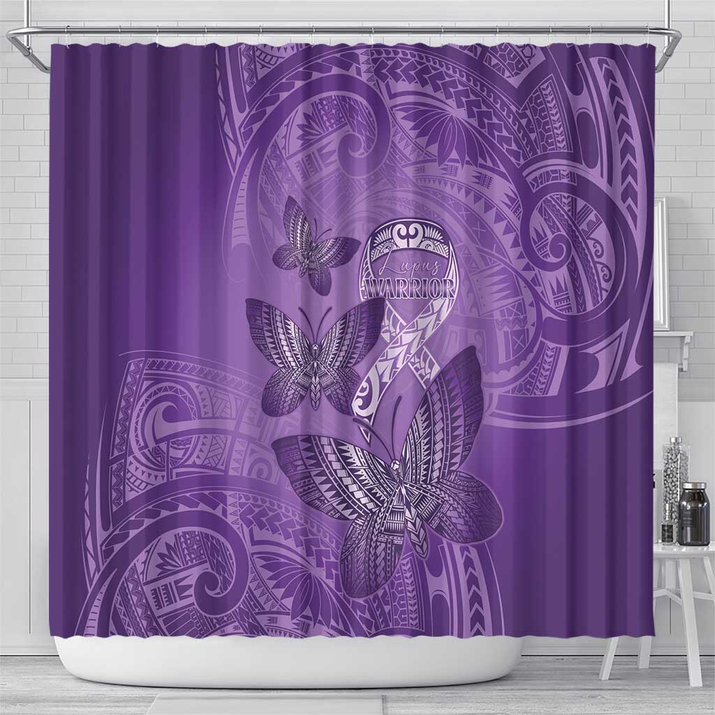 Polynesia Lupus Awareness Month Shower Curtain Warrior Purple Ribbon Polynesian Butterflies LT14 - Polynesian Pride