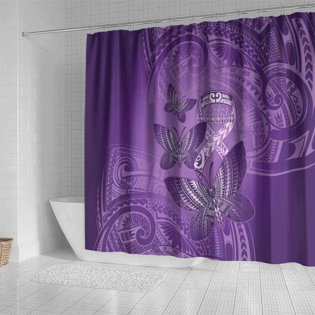 Polynesia Lupus Awareness Month Shower Curtain Warrior Purple Ribbon Polynesian Butterflies LT14 - Polynesian Pride